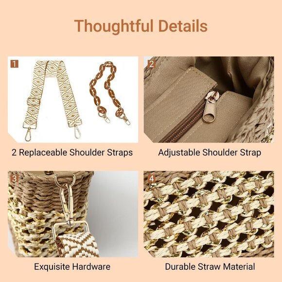 Small Handmade Straw Pocketbook Crossbody Bag for Women, Summer Chic Woven Handb - Picture 5 of 8